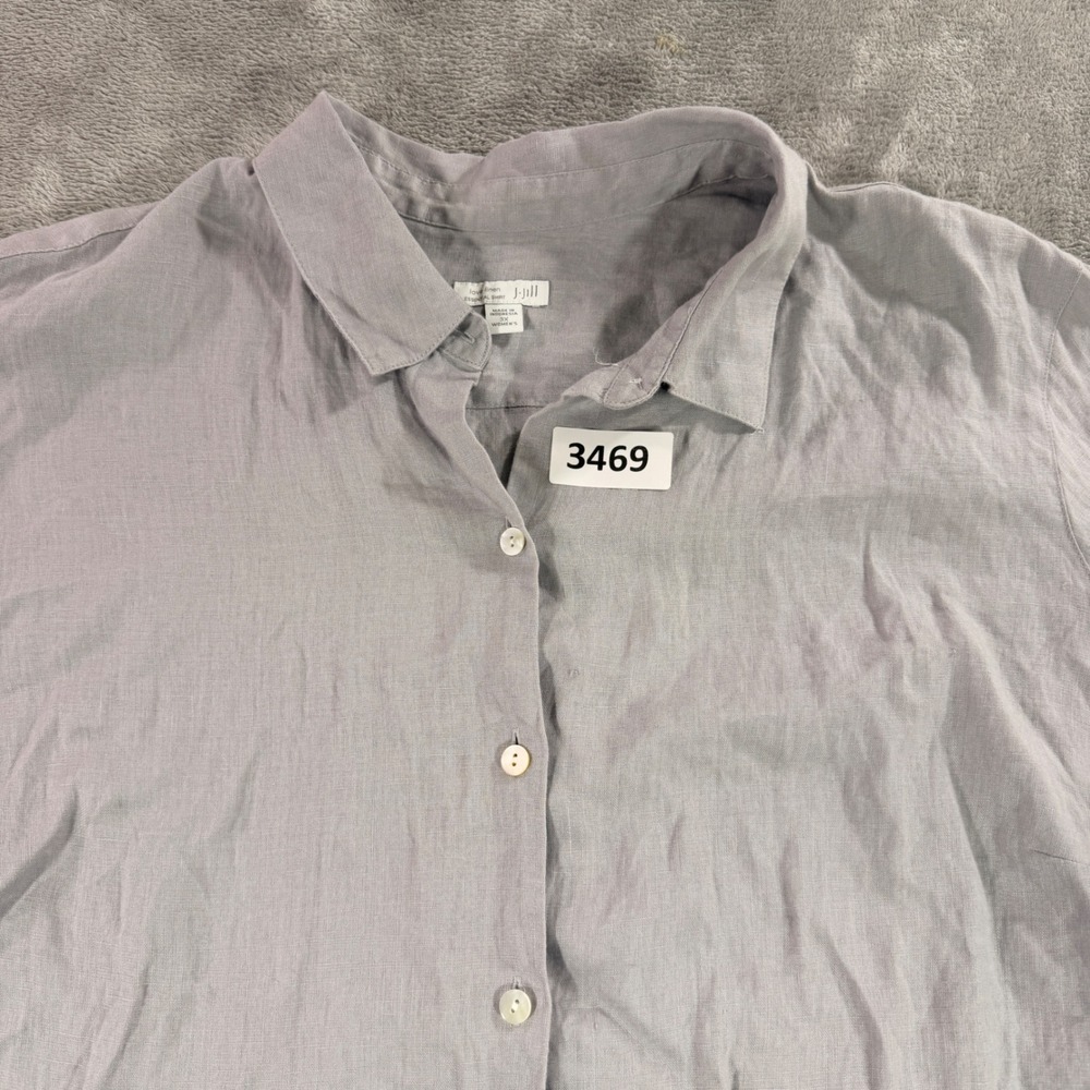 J. Jill Essential Shirt Womens 3X Grey 100% Love Linen Button Front WTP094184